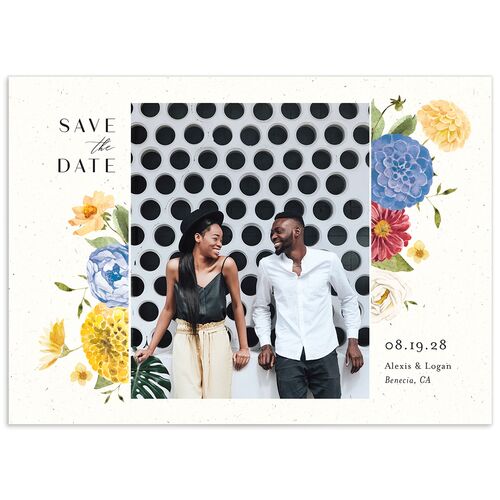 Blooming Dahlias Save The Date Cards Regency Blue Signature smooth No Standard