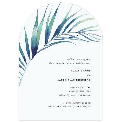 Palm and Protea Wedding Invitations Navy Signature Blank No Arch