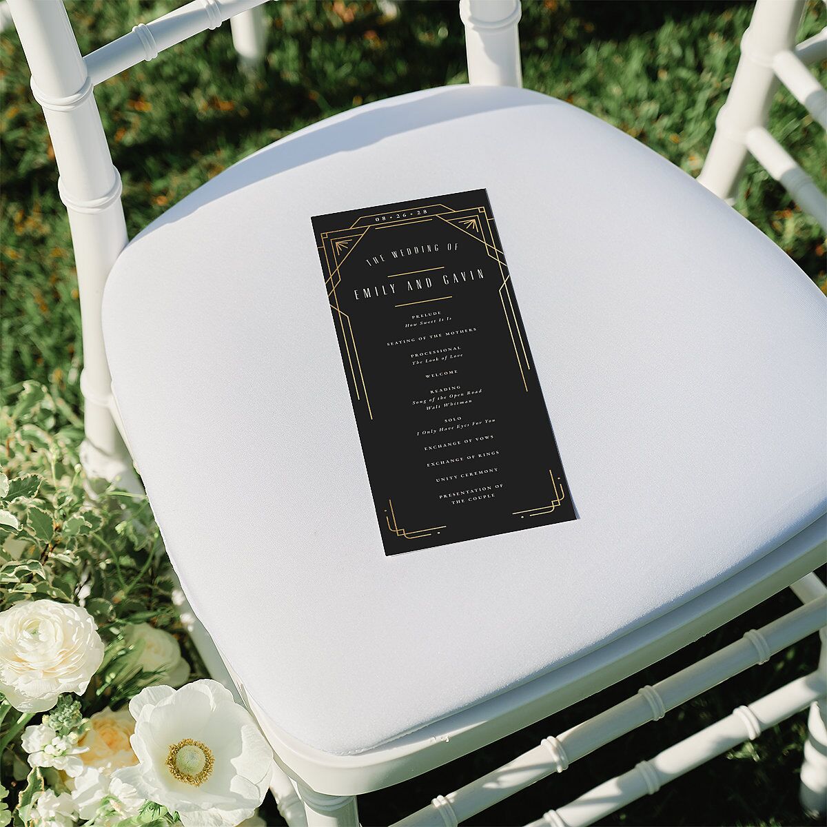 Vintage Deco Wedding Programs Gold Charcoal Signature