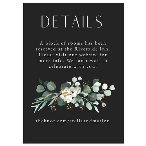 Timeless Floral Hoop Foil Wedding Event Detail Cards Gold Charcoal Signature Standard