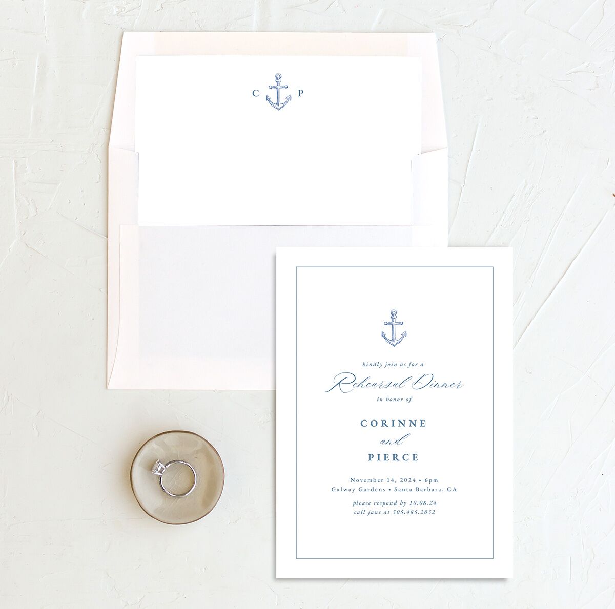 Minimal Icon Rehearsal Dinner Invitations Regency Blue Signature