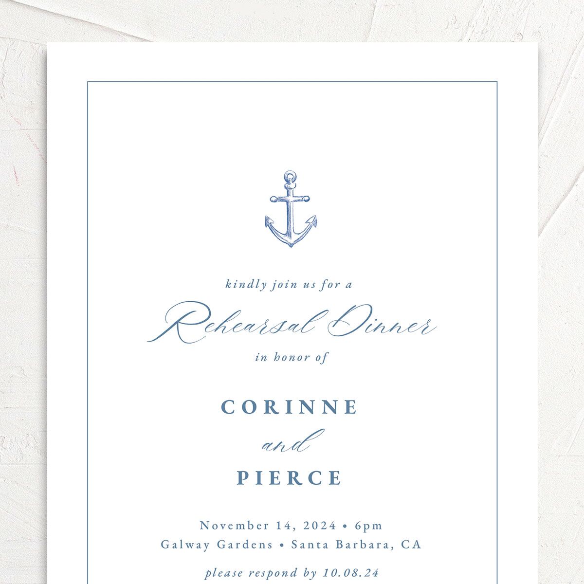 Minimal Icon Rehearsal Dinner Invitations Regency Blue Signature
