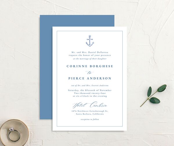 Minimal Icon Wedding Invitations front-and-back in Blue