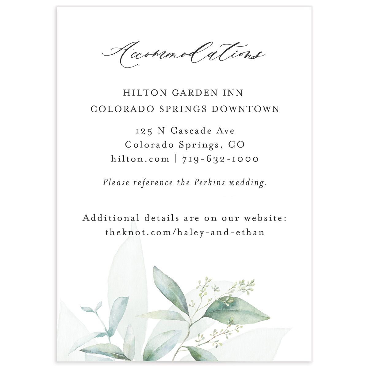 Romantic Greenery Wedding Enclosure Cards front in green