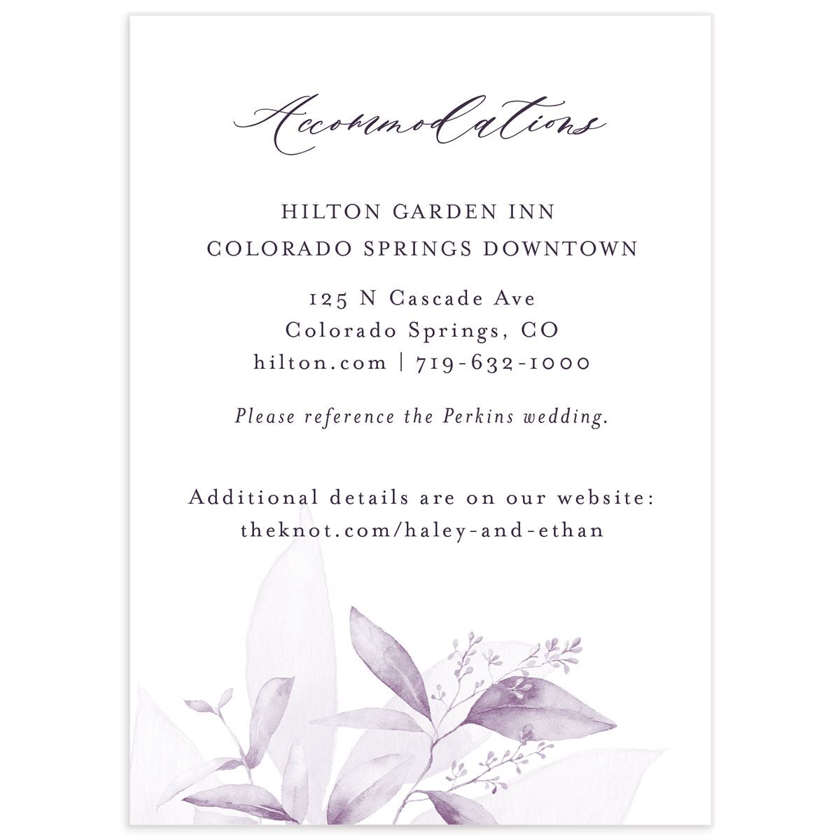 Romantic Greenery Wedding Enclosure Cards front in lavender