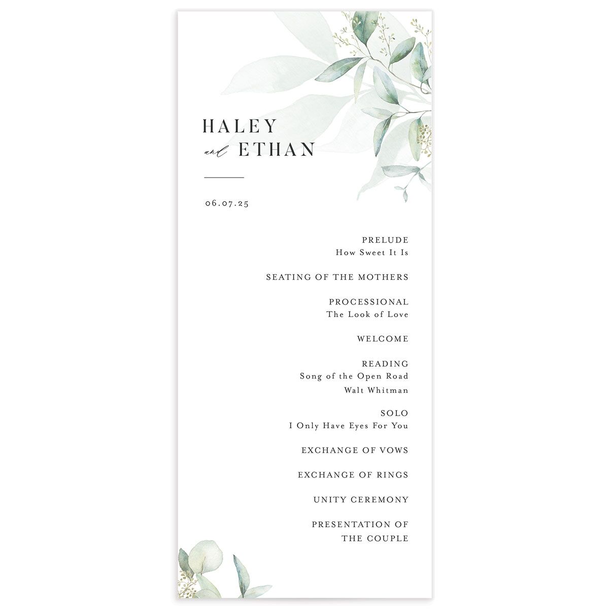 Romantic Greenery Wedding Programs