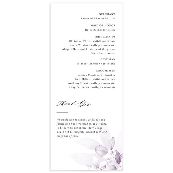 Romantic Greenery Wedding Programs Purple Haze Signature