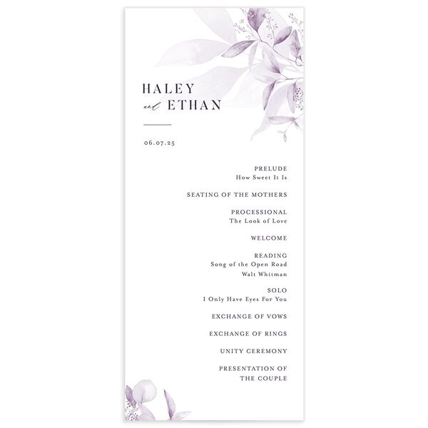 Romantic Greenery Wedding Programs Purple Haze Signature