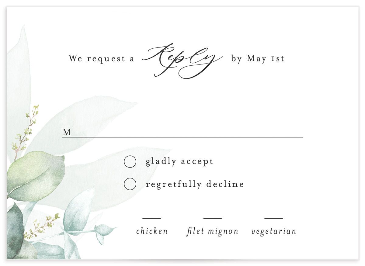 Romantic Greenery Wedding Response Cards front in green