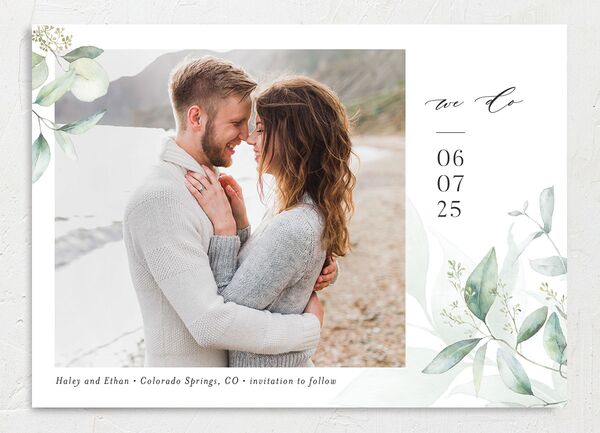 Romantic Greenery Save The Date Cards front