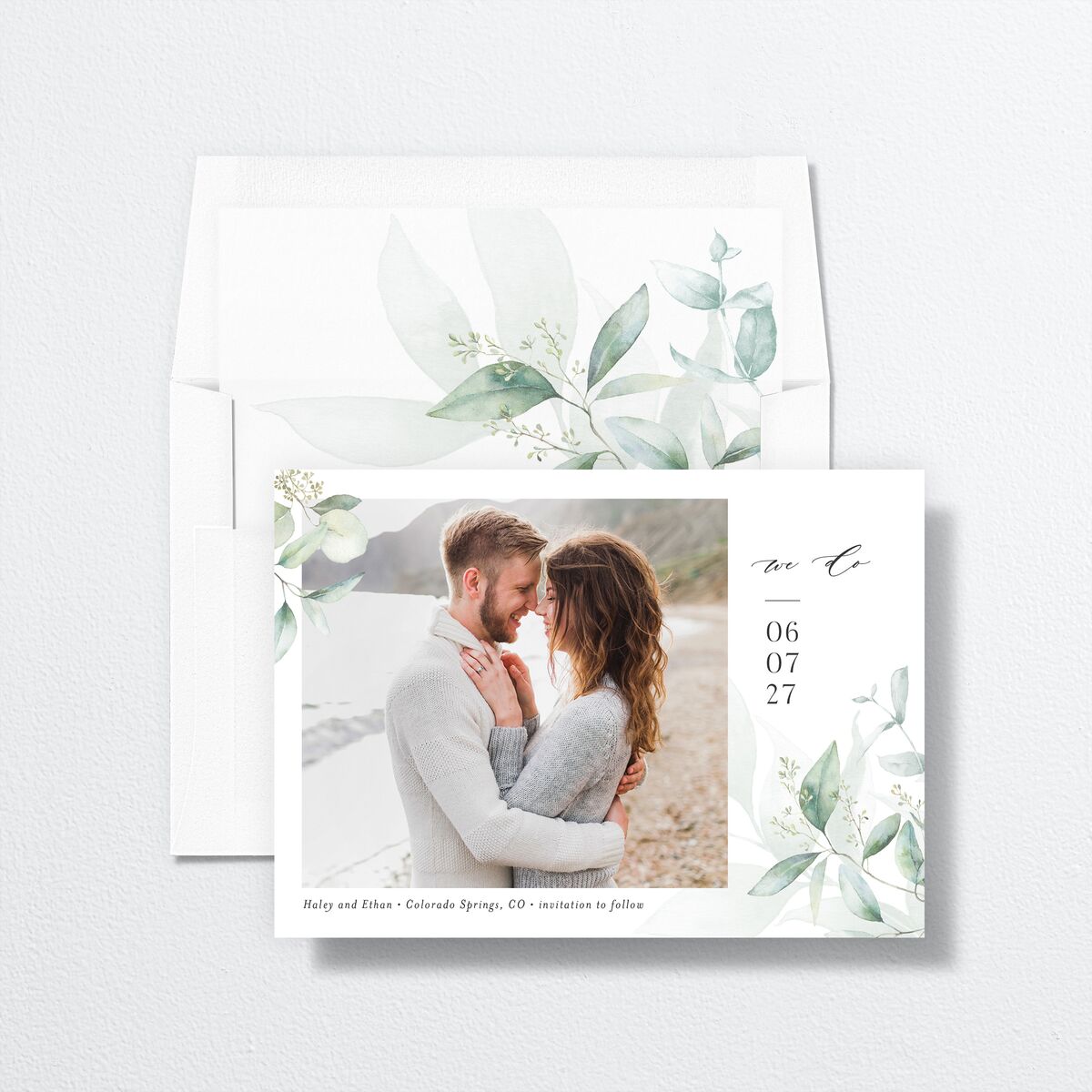 Romantic Greenery Save The Date Cards Tide Pool Signature smooth No Standard