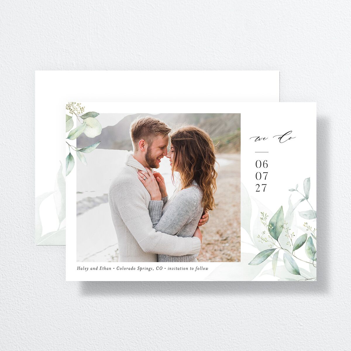 Romantic Greenery Save The Date Cards Tide Pool Signature smooth No Standard