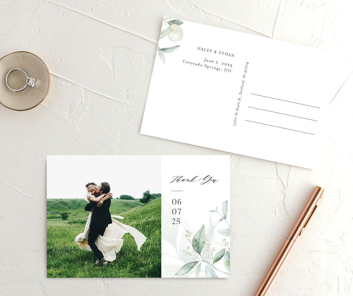 Romantic Greenery Thank You Postcards — view 1
