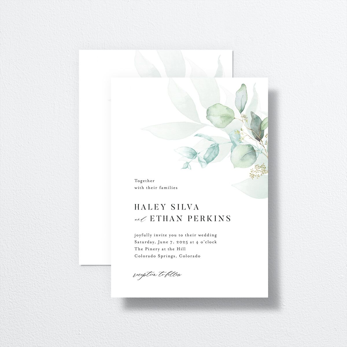 Romantic Greenery Wedding Invitations front-and-back