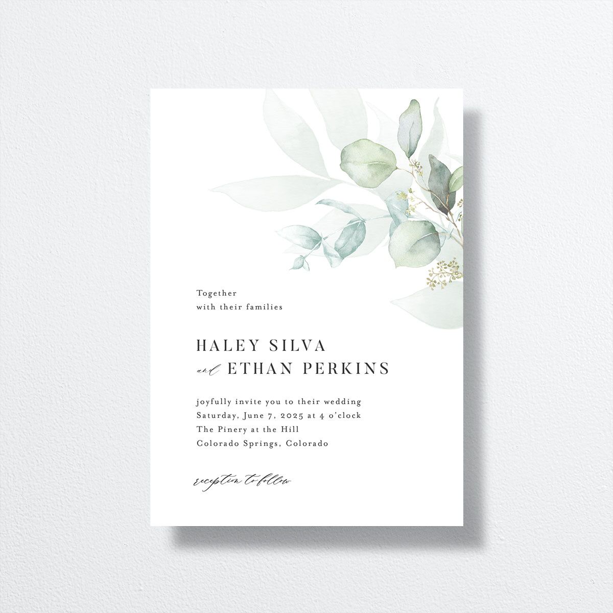Romantic Greenery Wedding Invitations front in green