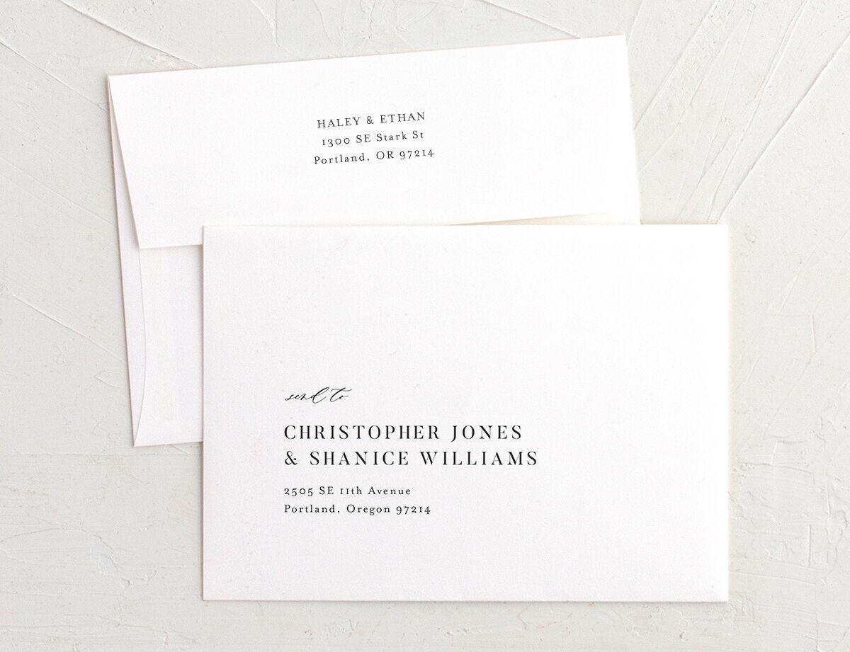 Romantic Greenery Wedding Invitation Envelopes White Standard Tide Pool Both Recipient and Return Addresses Signature