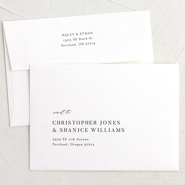 Romantic Greenery Wedding Invitation Envelopes White Standard Tide Pool Both Recipient and Return Addresses Signature