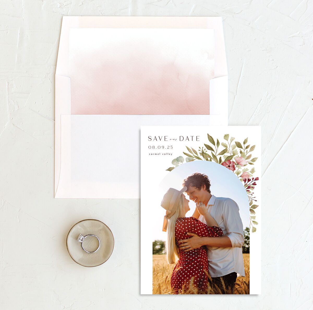 Lush Arch Save The Date Cards Pink Cotton Signature smooth No