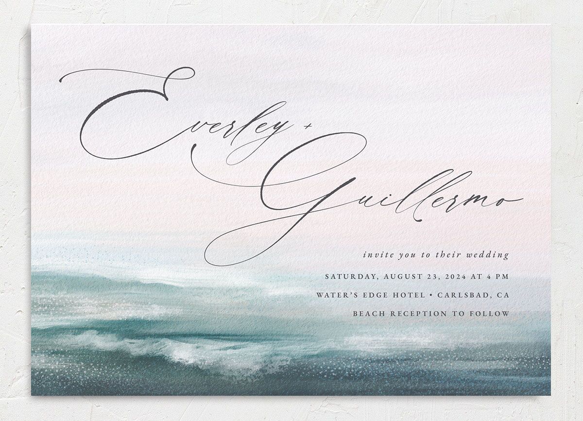 Abstract Beach Wedding Invitations front in blue