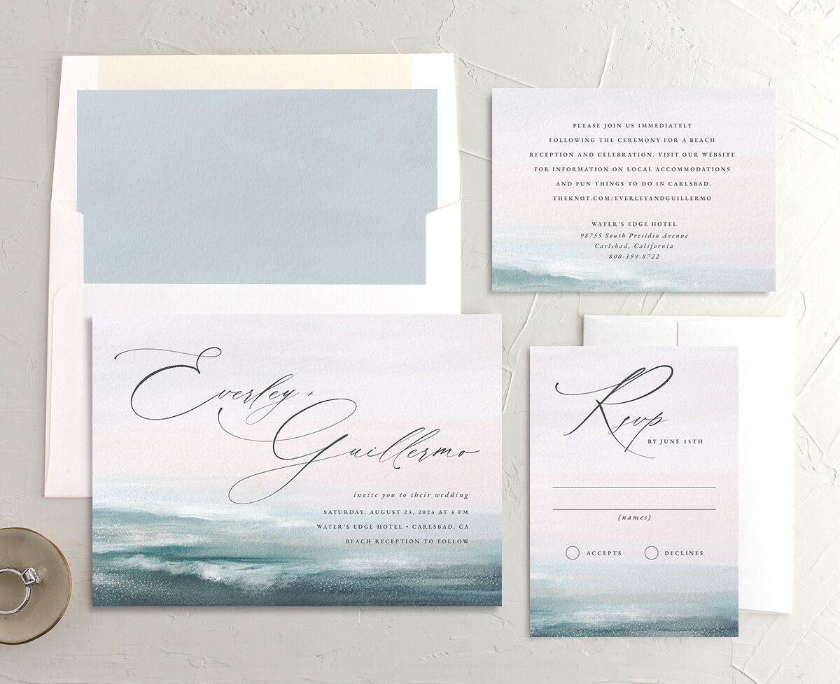 Abstract Beach Wedding Invitations suite in blue