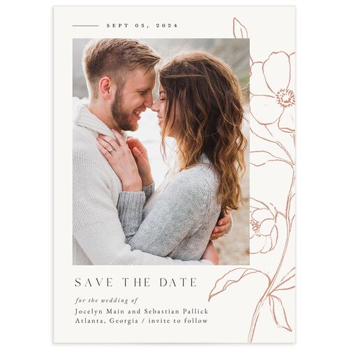 Floral Sketch Save The Date Cards Off-White Signature smooth No