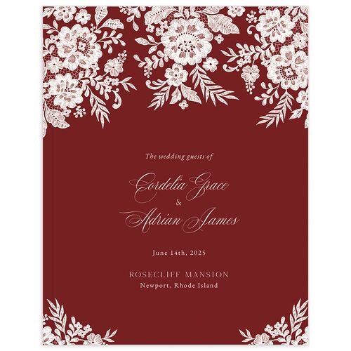 Ornate Lace Wedding Guest Book Maroon