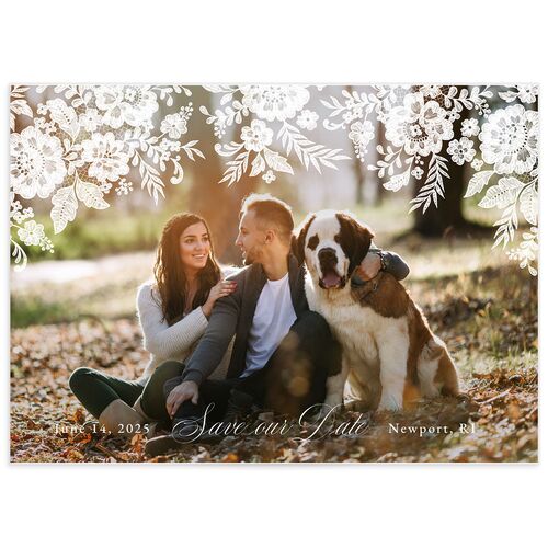 Ornate Lace Save The Date Cards Maroon Signature smooth No