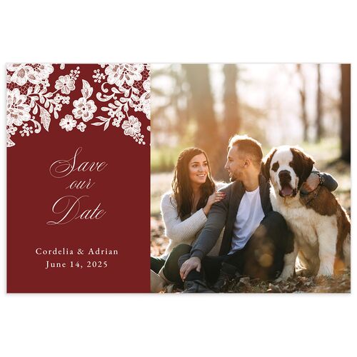 Ornate Lace Save The Date Postcards Maroon