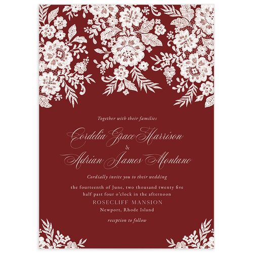 Ornate Lace Wedding Invitations - Burgundy