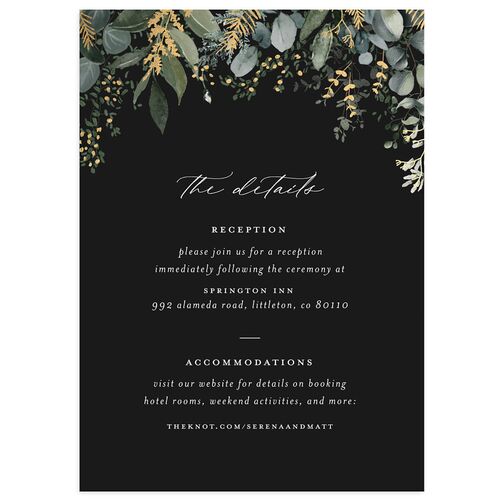 Shining Greenery Wedding Event Detail Cards Gold Charcoal Signature Standard