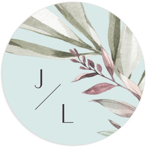 Tropical Flora Wedding Stickers Pale Blue