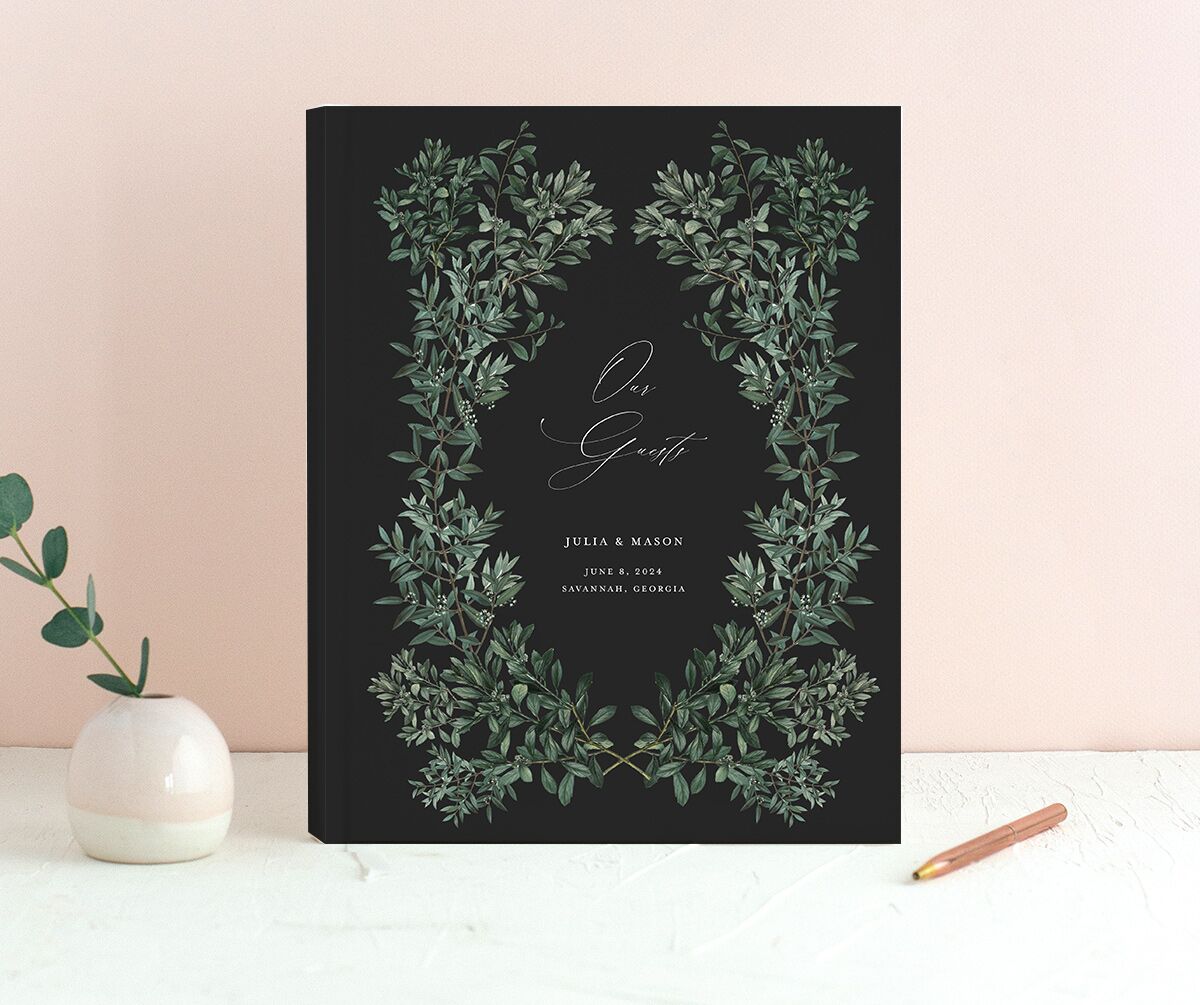 Ornate Leaves Wedding Guest Book front