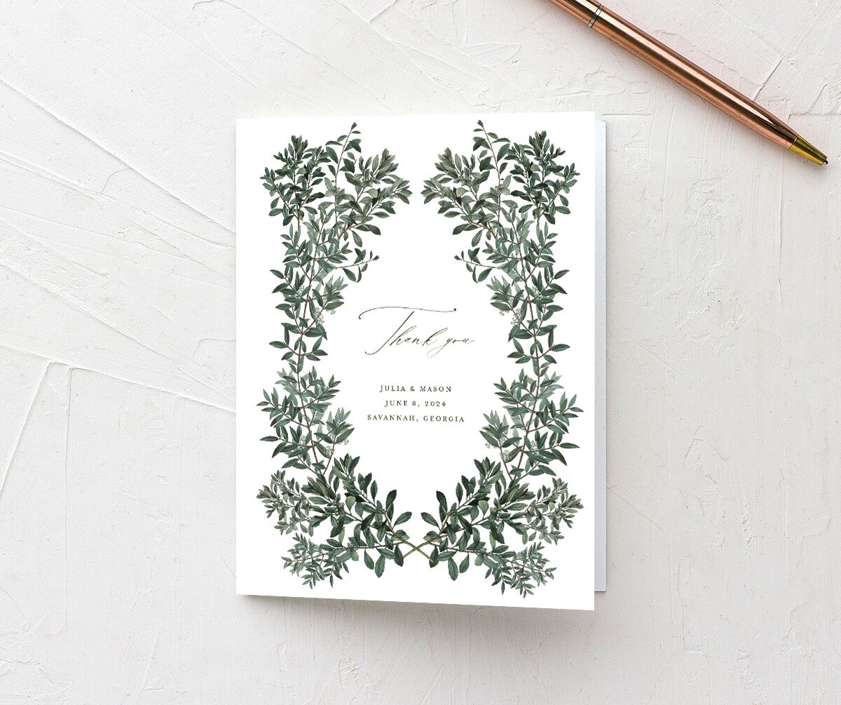 Ornate Leaves Thank You Cards front in White