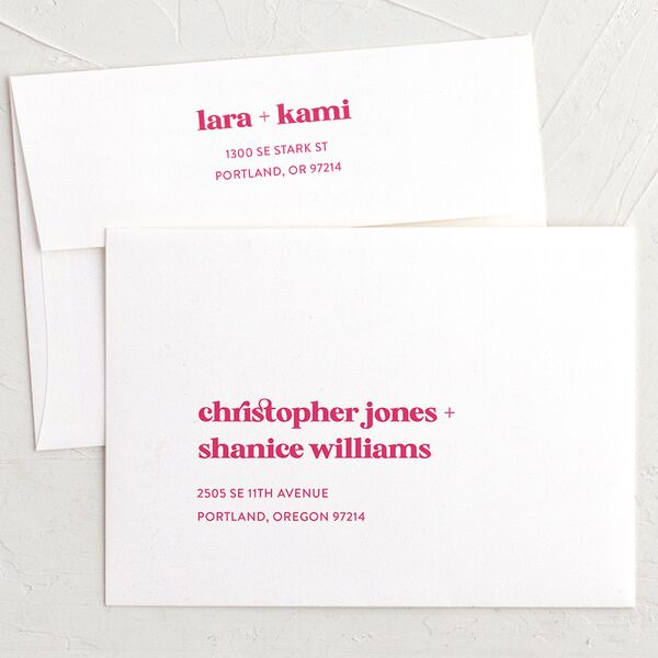 Vibrant Bold Rehearsal Dinner Invitation Envelopes White Standard Hot Pink Both Recipient and Return Addresses Signature