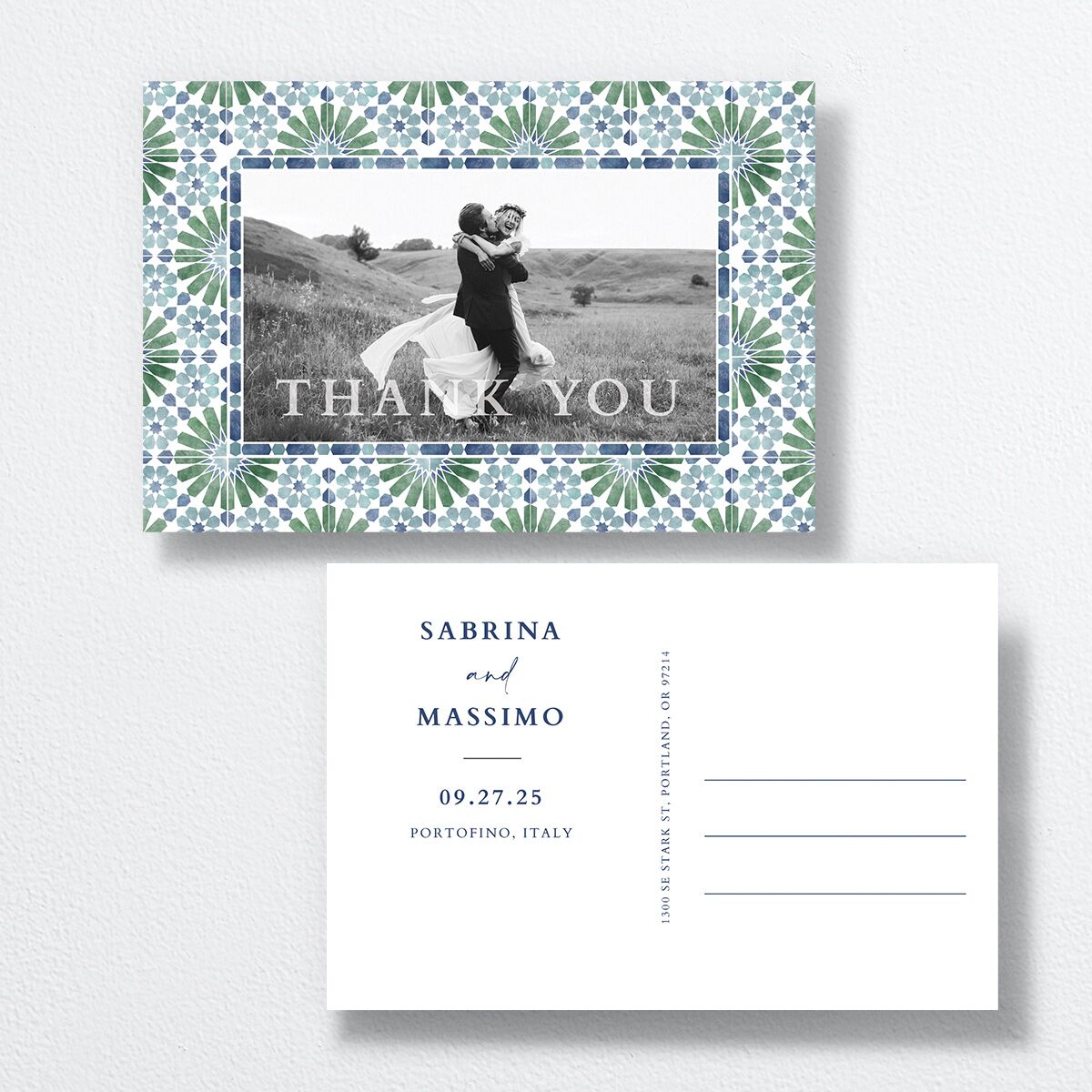 Talavera Tile Thank You Postcards Navy