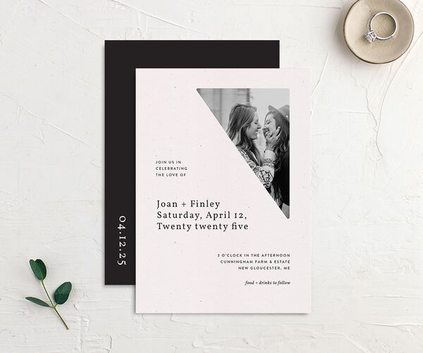 Modern Lens Wedding Invitations front-and-back in Black