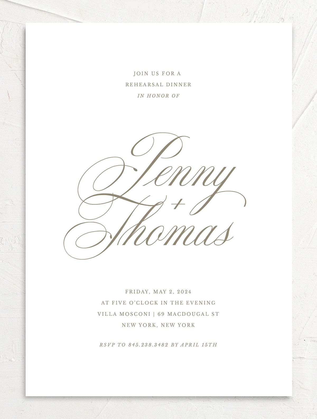 Flowing Script Rehearsal Dinner Invitations front in blue