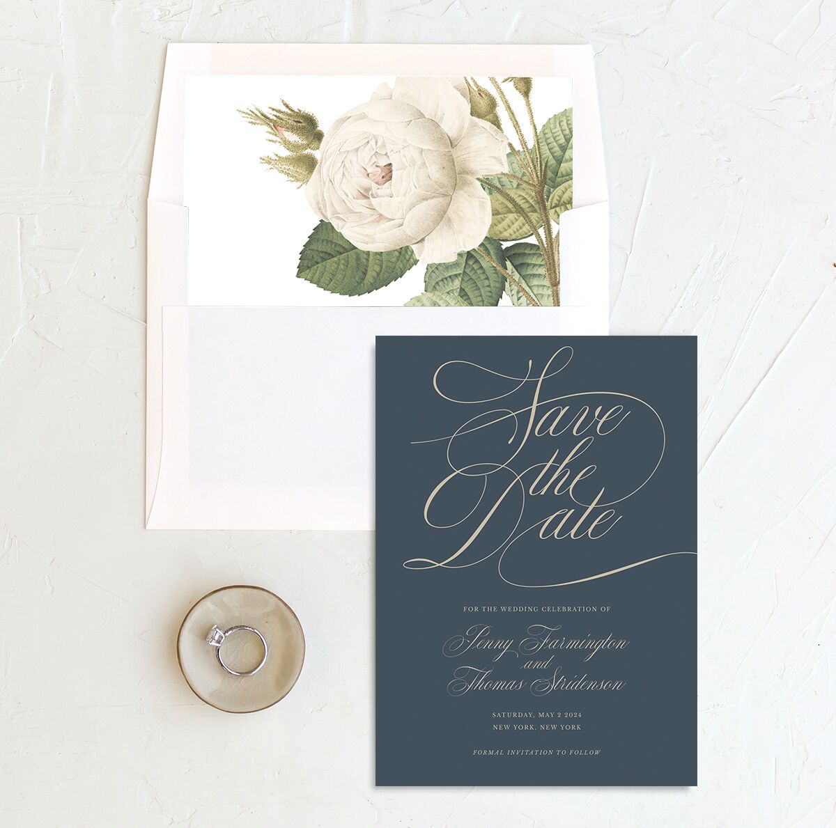 Flowing Script Save the Date Cards French Blue Signature No