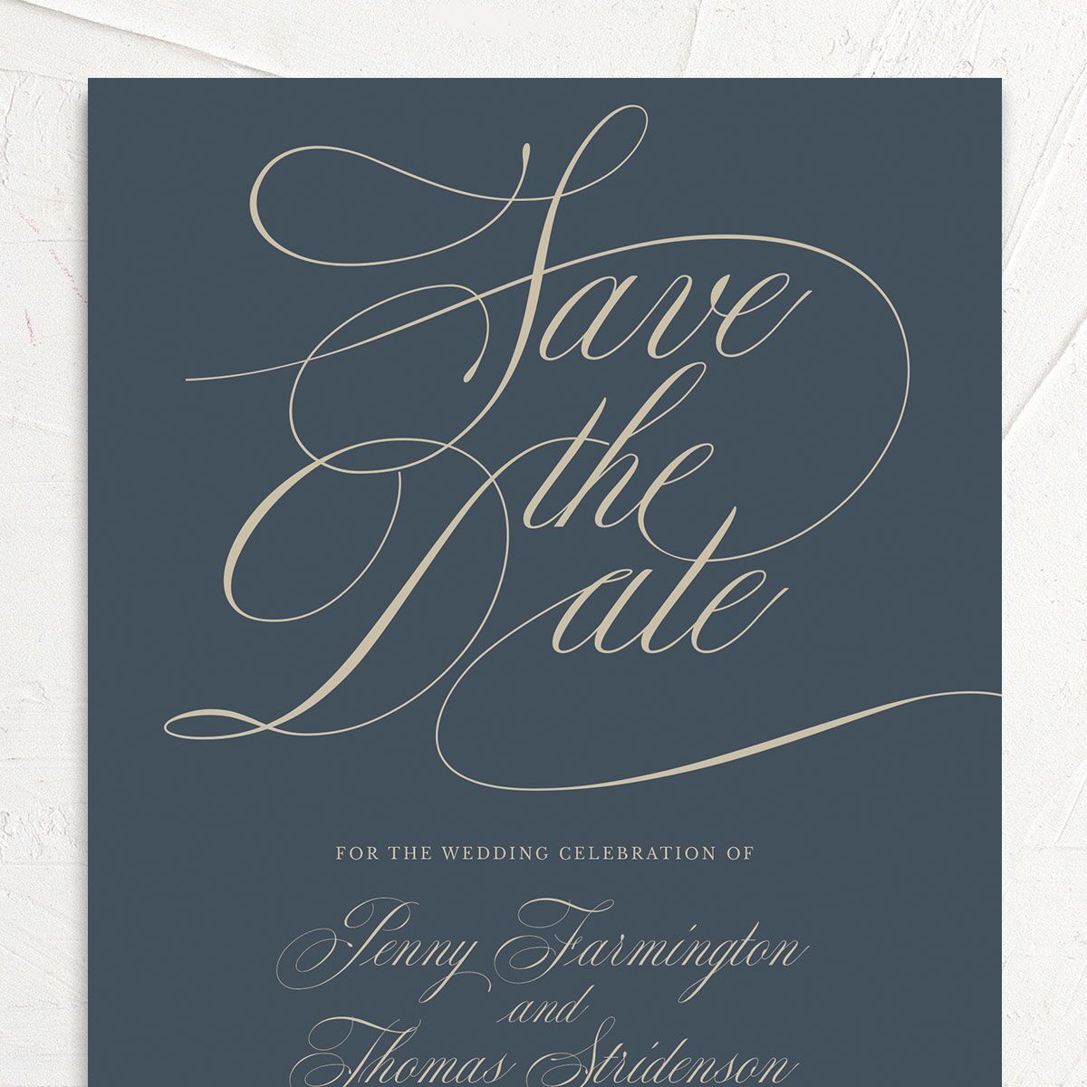 Flowing Script Save the Date Cards French Blue Signature No
