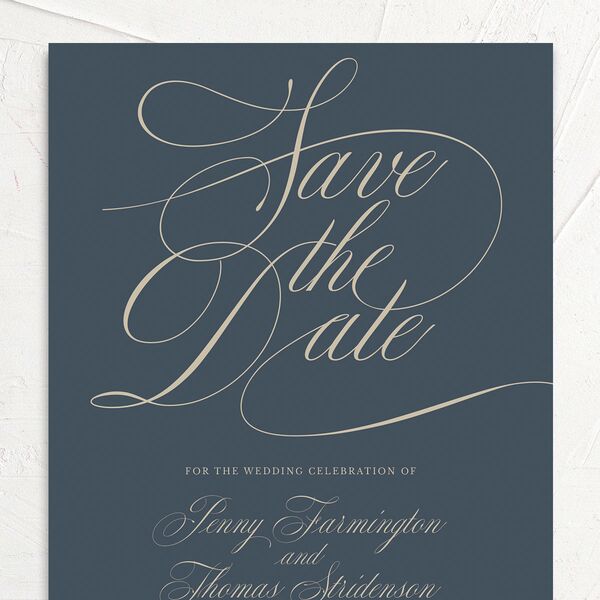 Flowing Script Save the Date Cards French Blue Signature No