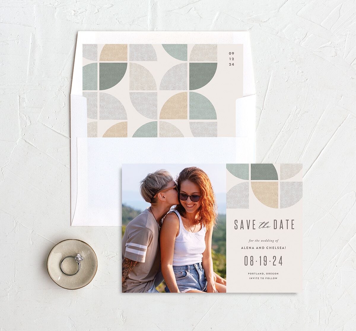 Mod Pattern Save The Date Cards Moon Rock Signature smooth No