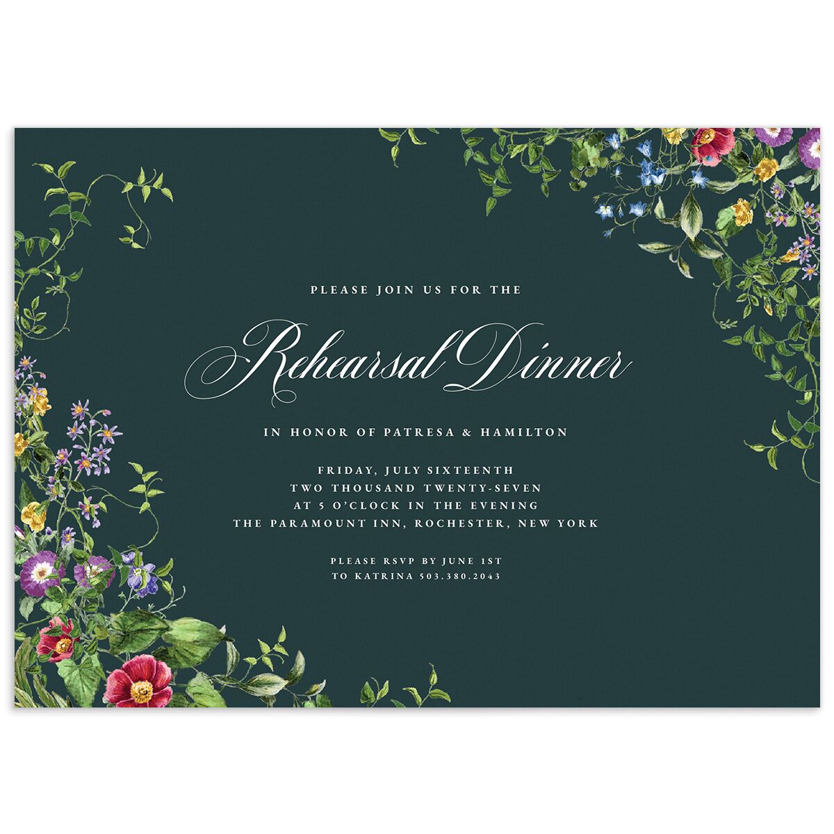 Opulent Garden Rehearsal Dinner Invitations
