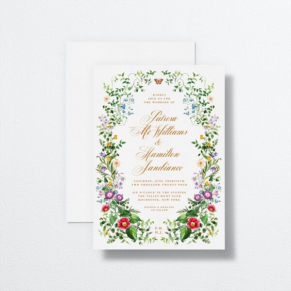 Opulent Garden Wedding Invitations front-and-back in Green