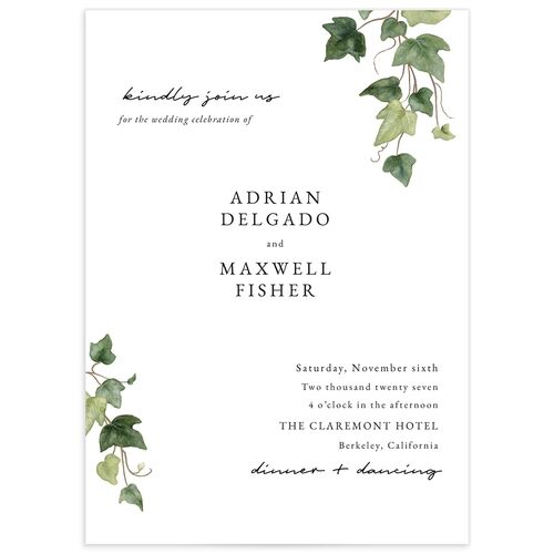Elegant Ivy Wedding Invitations - White