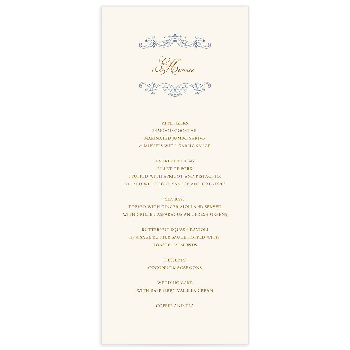 Romantic Rococo Menus Dusty Blue Signature