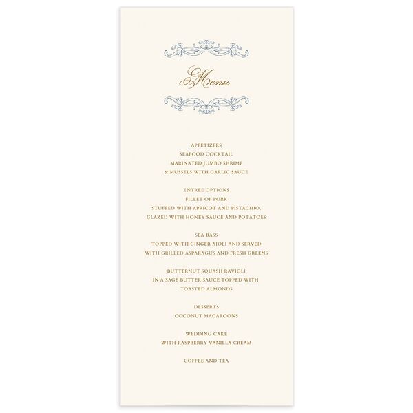 Romantic Rococo Menus Dusty Blue Signature