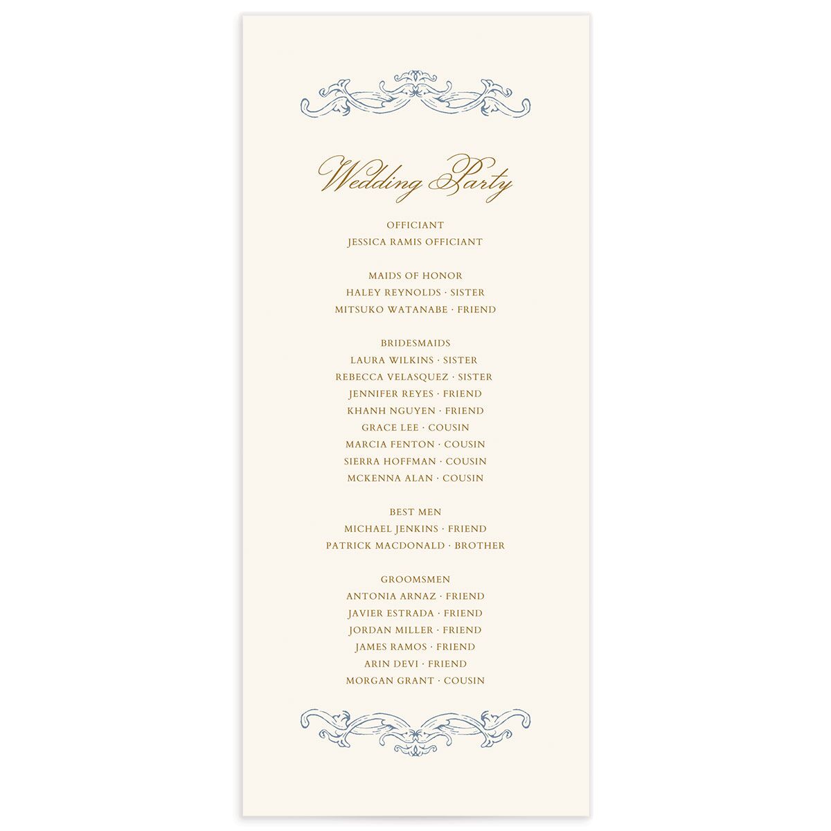 Romantic Rococo Wedding Programs Dusty Blue Signature