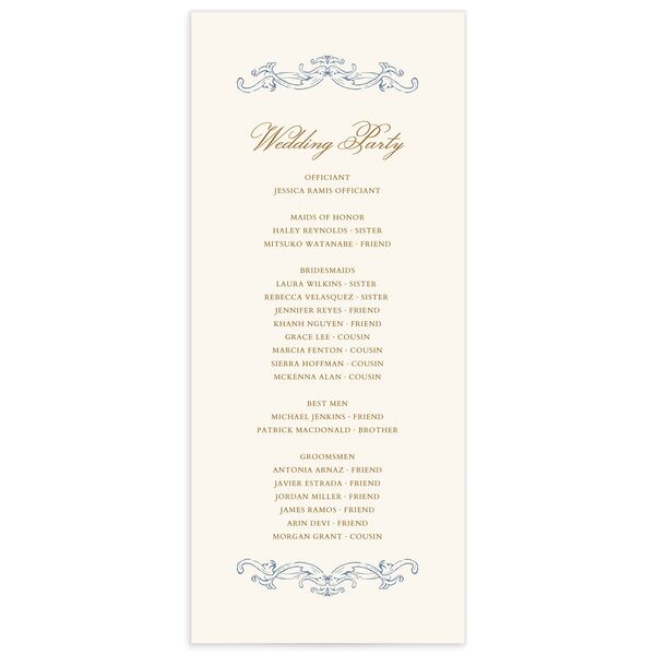 Romantic Rococo Wedding Programs Dusty Blue Signature