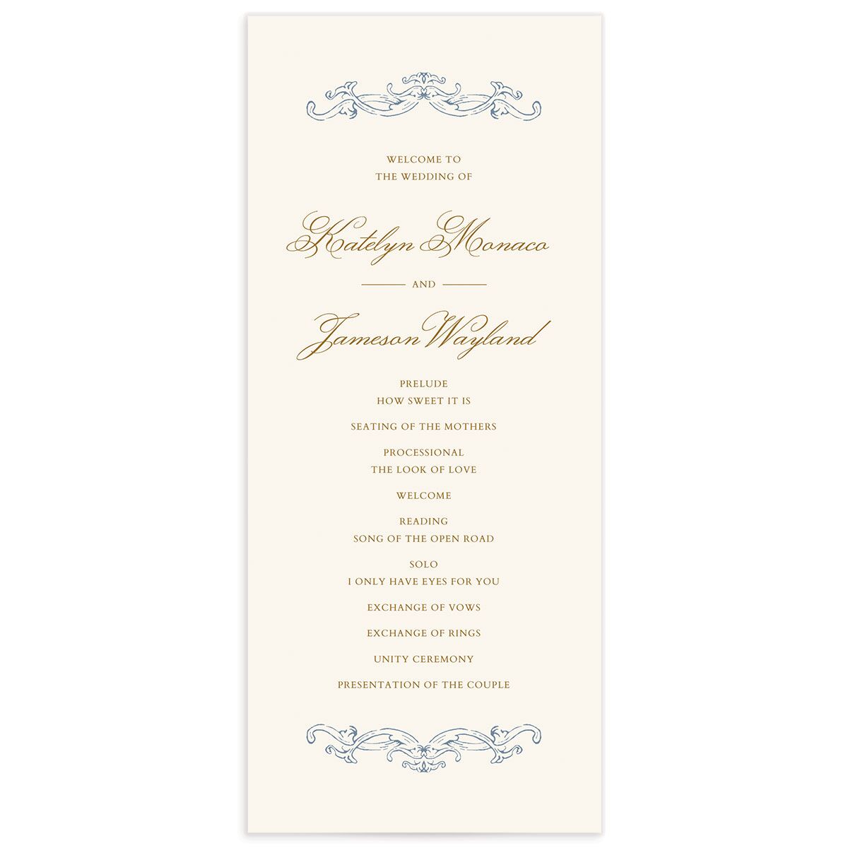 Romantic Rococo Wedding Programs Dusty Blue Signature