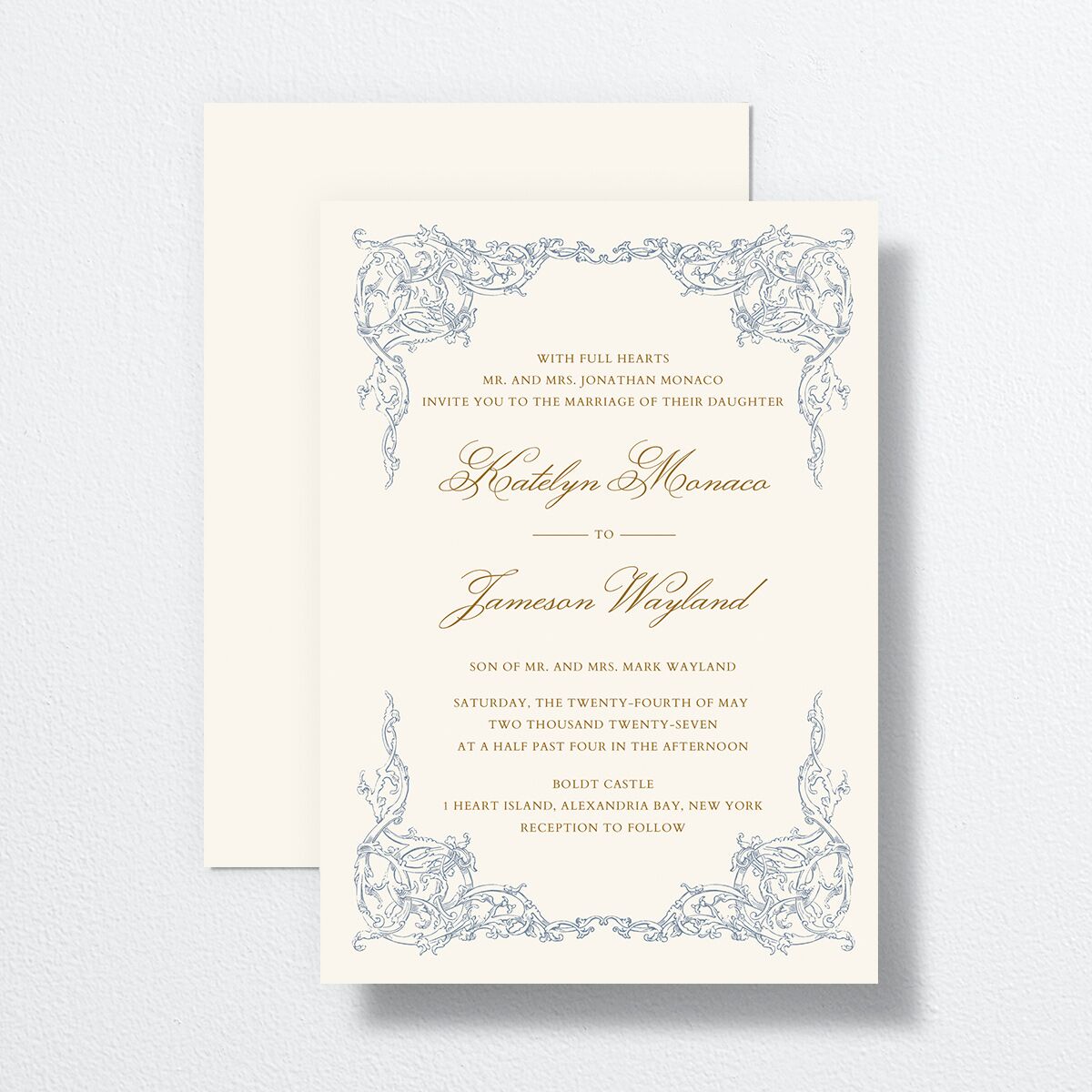 Romantic Rococo Wedding Invitations Dusty Blue Signature No Standard